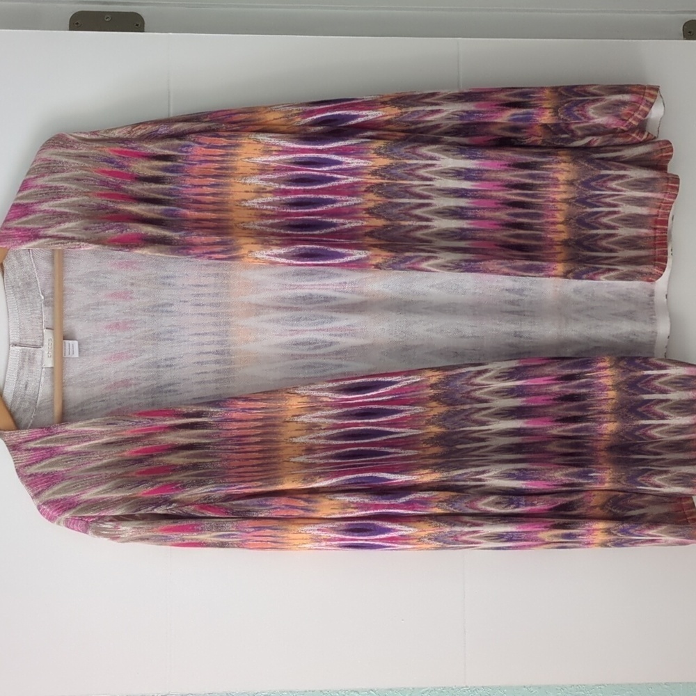 Chico's Multicolor Abstract Print Open Cardigan C… - image 1